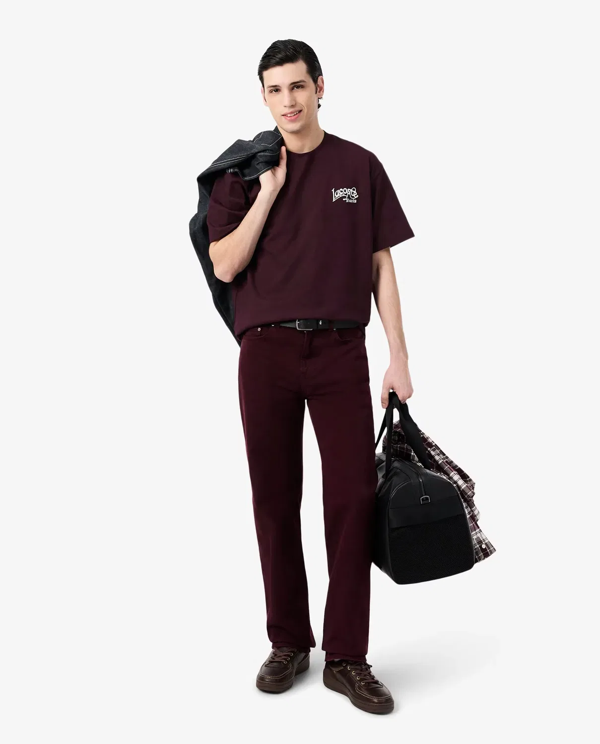 Мужская футболка Lacoste хлопковая, с логотипом, Marrón — фото 4