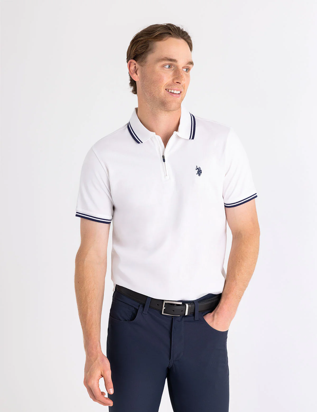 

Футболка-поло U.S. Polo Assn Zipper Placket Tipped Jersey, белый