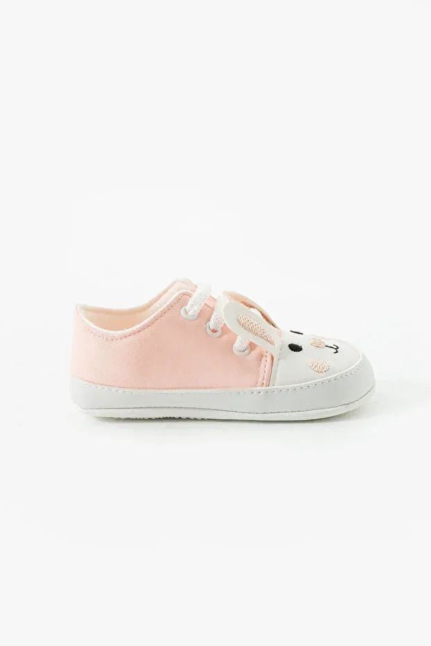Детские ботинки для девочек с вышивкой First step lace-up rabbit embroidered Yummy Kids, Powder — фото 3
