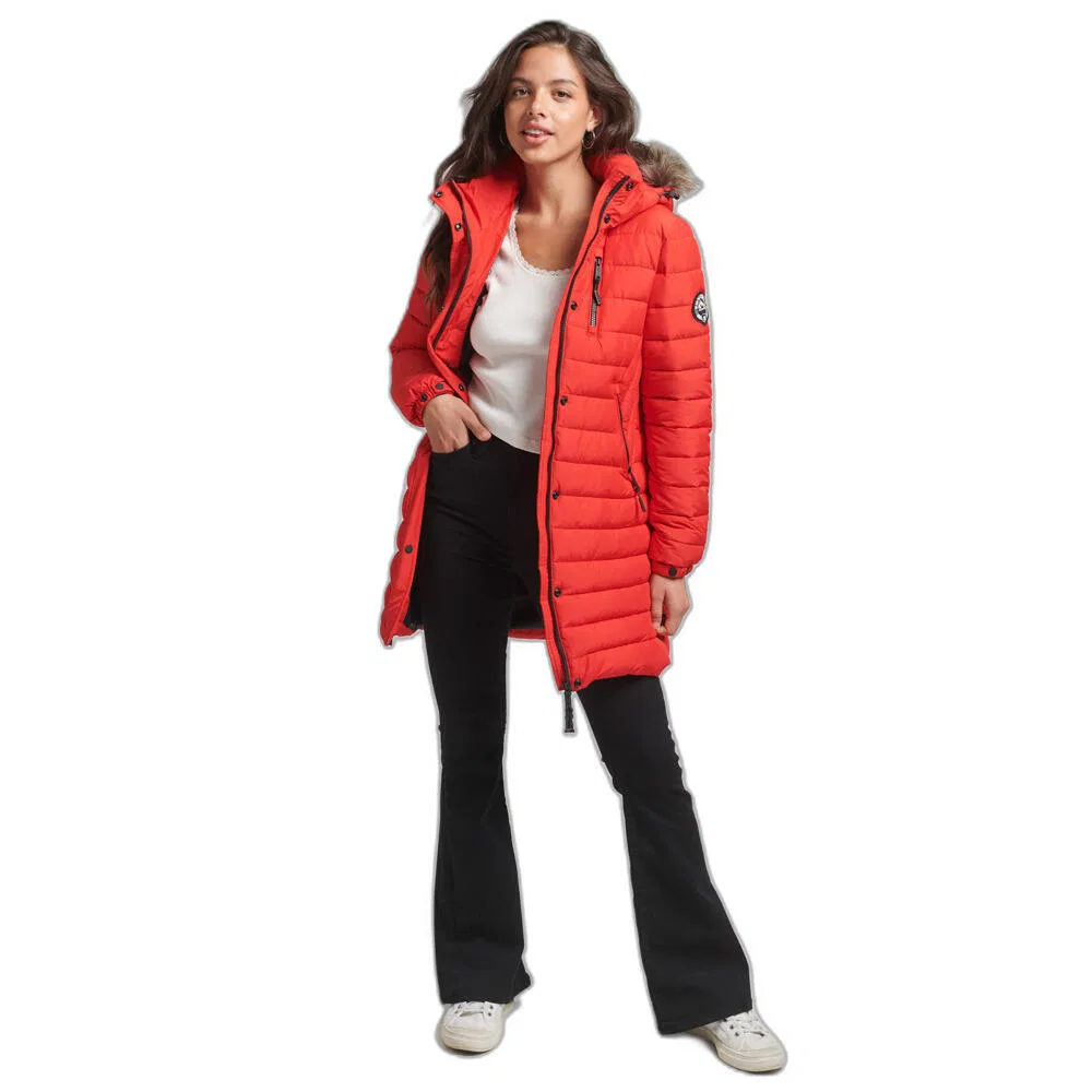 Женская полутораслойная куртка с капюшоном и искусственным мехом Superdry, ROT