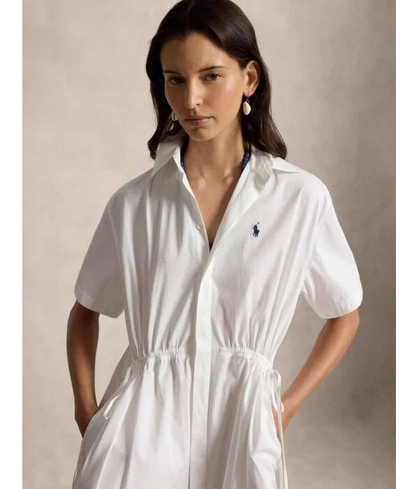Женское платье-трапеция хлопковое Flare Fit Polo Ralph Lauren, белый — фото 3