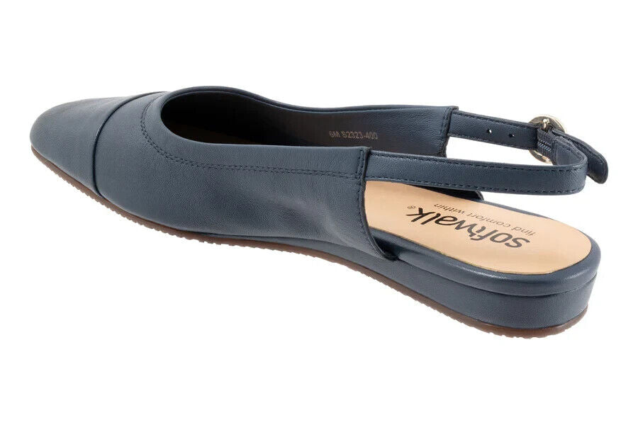 Женские балетки SoftWalk Vittoria 8 Navy Кожаные с регулируемой пряжкой и ремешком на пятке RHS3327 — фото 2