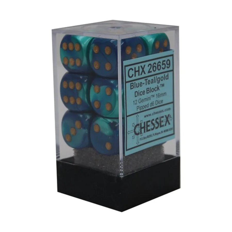 

d6 16 мм Синий с бирюзовым и золотым (12), Dice - Gemini - d6 16mm (Chessex)