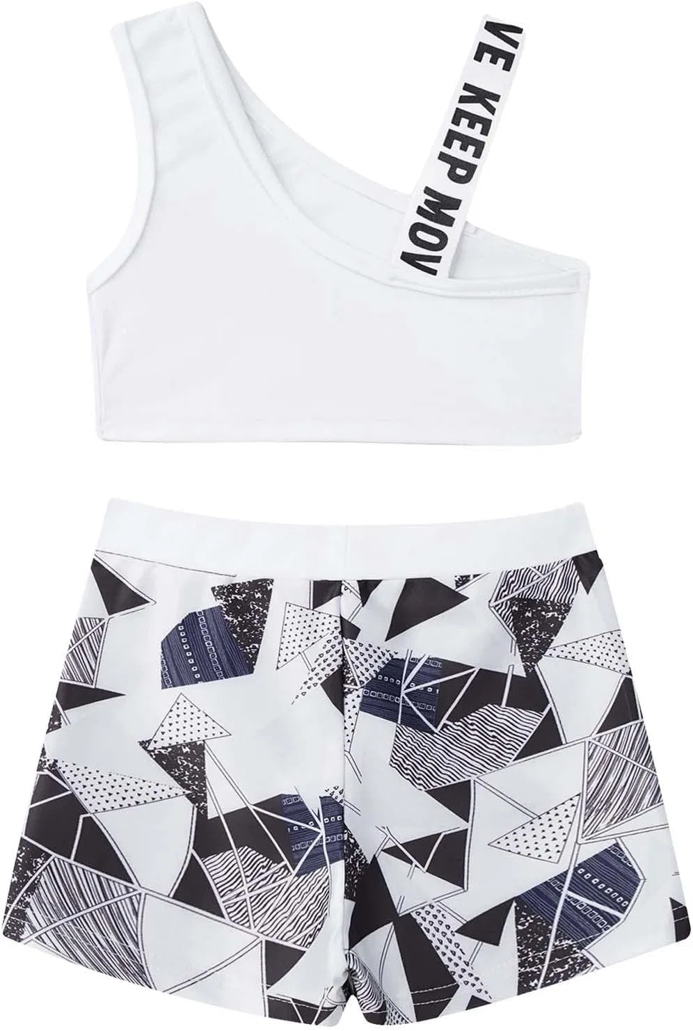 Детский спортивный комплект из топа и шорт, Asymmetric Shoulder Straps, Moily, Black Geometry — фото 4