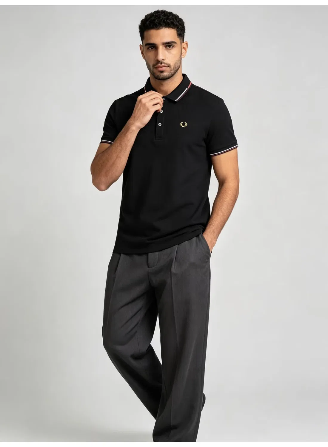 Поло с контрастной отделкой, короткий рукав, Fred Perry, черный