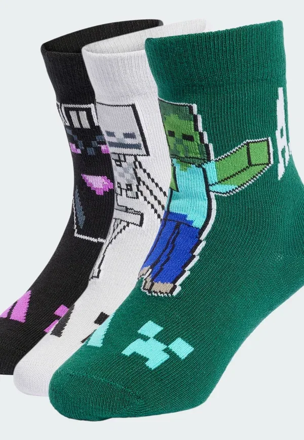 Детские носки Adidas Minecraft, 3 пары в упаковке, унисекс - носки Adidas Sportswear, черный/зеленый/светло-серый — фото 2