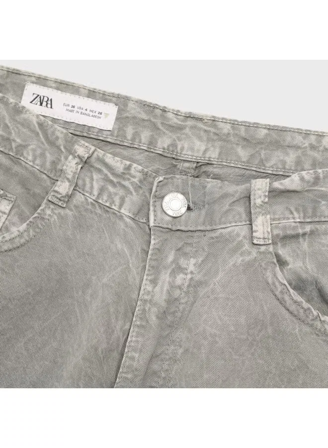 Джинсы свободного кроя с эффектом потертости Zara, светло-серо-голубой — фото 4