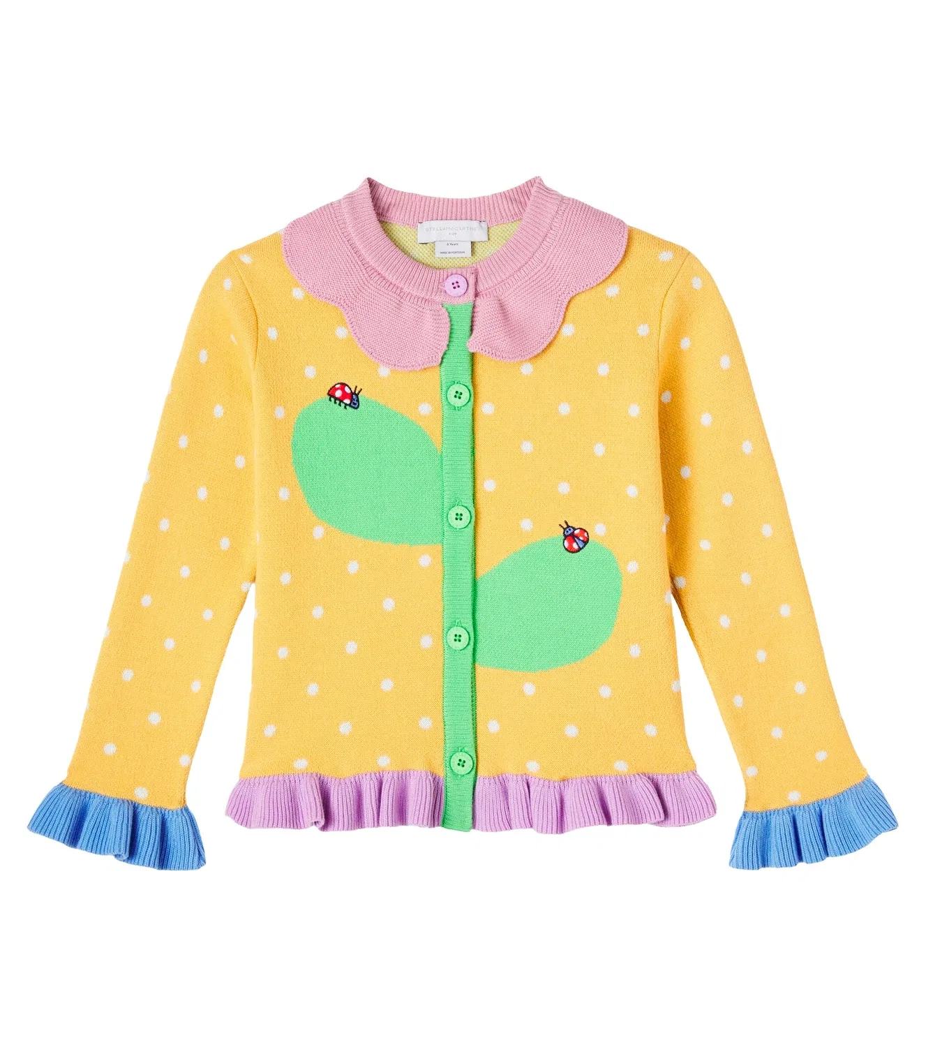 Кардиган хлопковый жаккардовый в горошек Stella Mccartney Kids, желтый