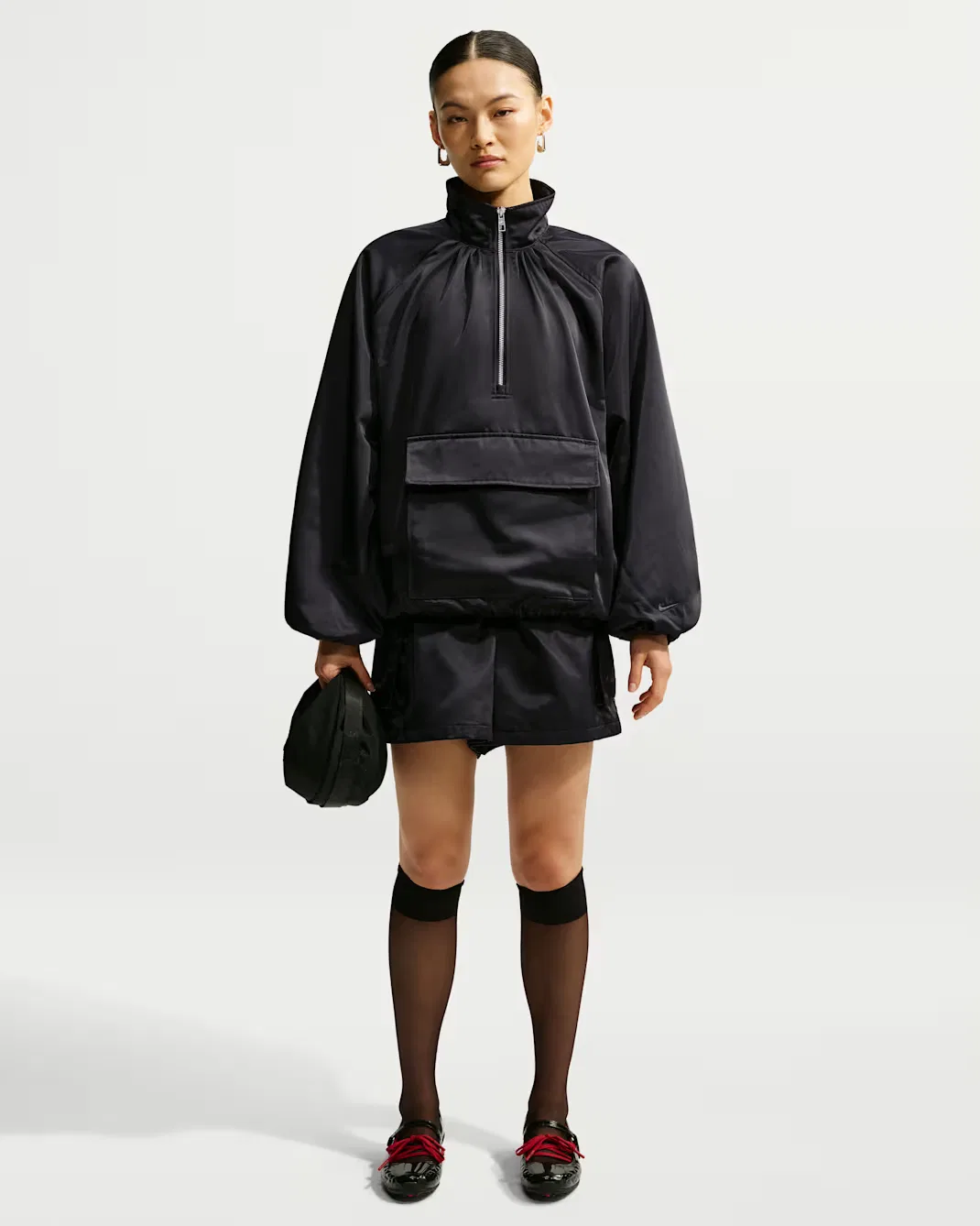 Женская атласная куртка-анорак с молнией на четверть длины Nike Sportswear, Black/Black — фото 4