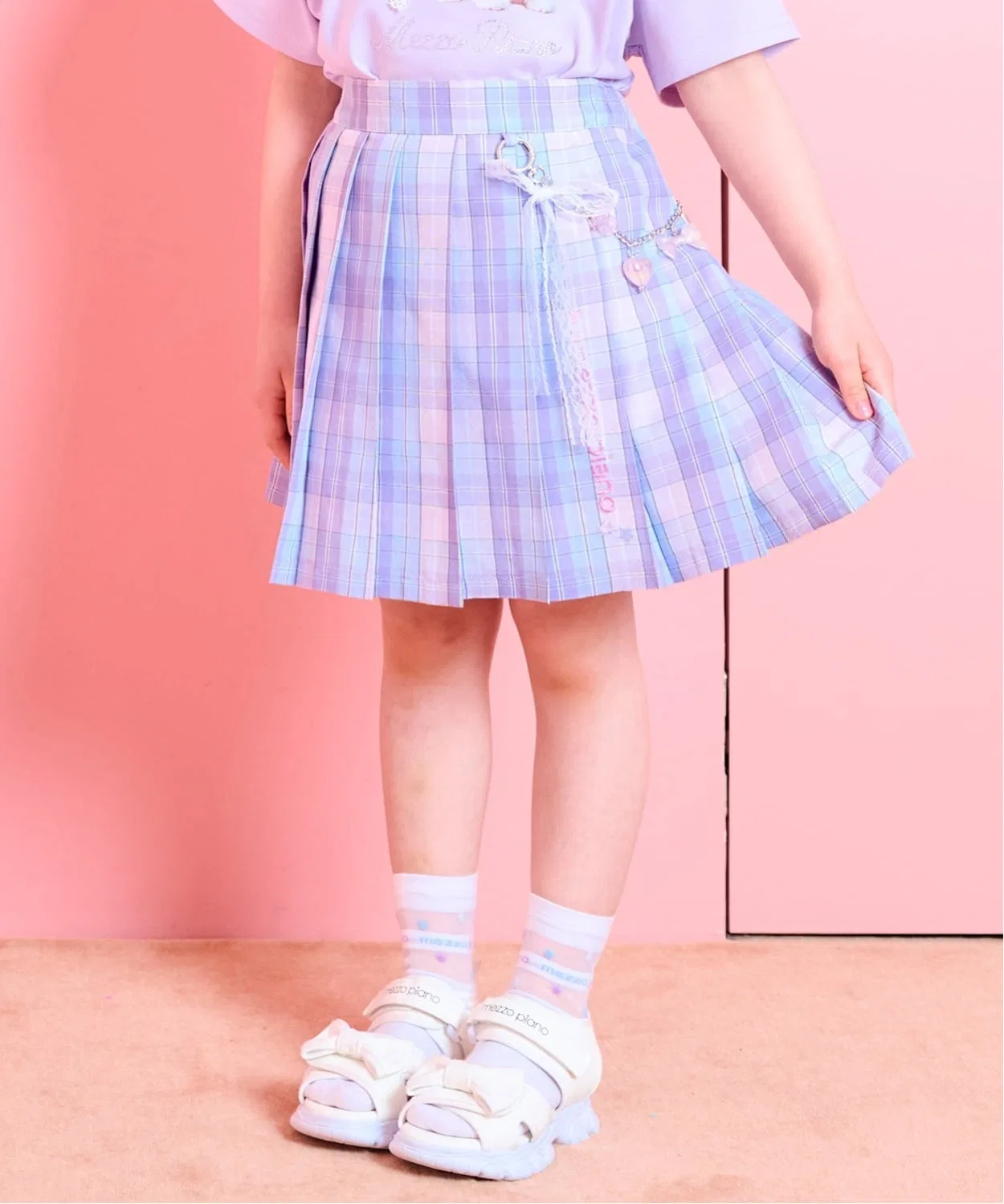 Детская юбка-шорты с принтом в клетку с цепочкой mezzo piano, Лавандовый