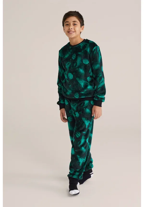 Комплект пижамы из флиса с камуфляжным принтом Camouflage We Fashion, Sea Green, зеленый