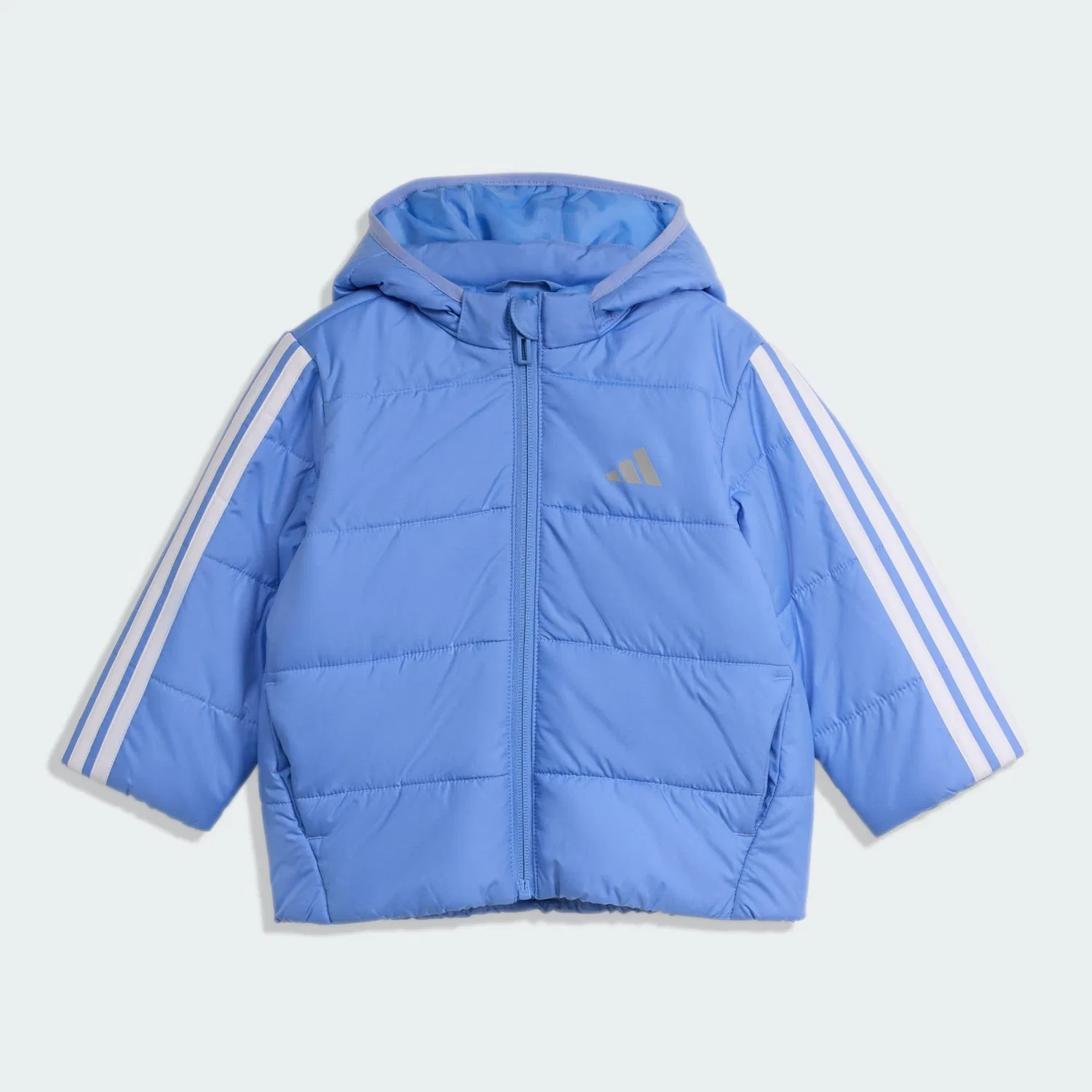 Детская утепленная куртка с капюшоном Essentials 3-Streifen Adidas, Blau Weiss