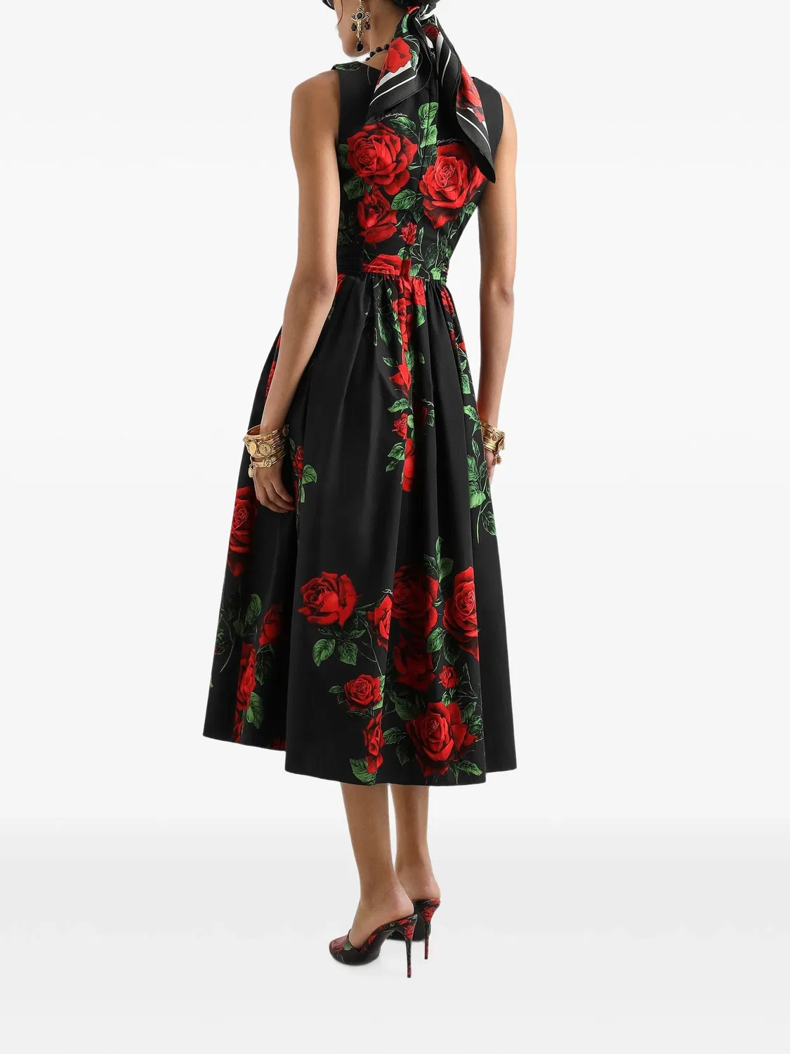 Поплиновое платье миди с принтом Dolce & Gabbana, черный — фото 3