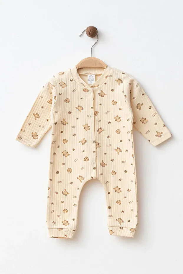 Детский комбинезон для новорожденных с принтом Baby Winter Bear Yukobaby Bebeğiniz Için En Doğalı, Beige