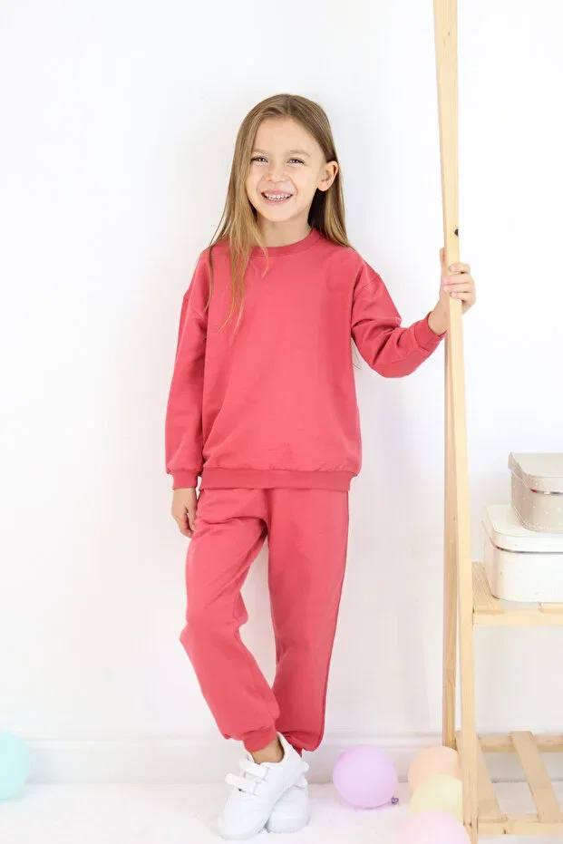 Детский комплект спортивного костюма для девочек хлопковый Harika Kids, Red — фото 3