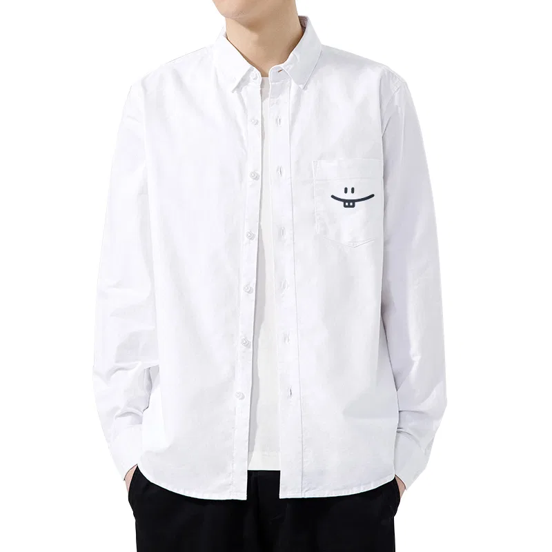 Детская рубашка с воротником Simple Smile Drawing Chest Logo MINISO, Heavyweight Oxford White — фото 4