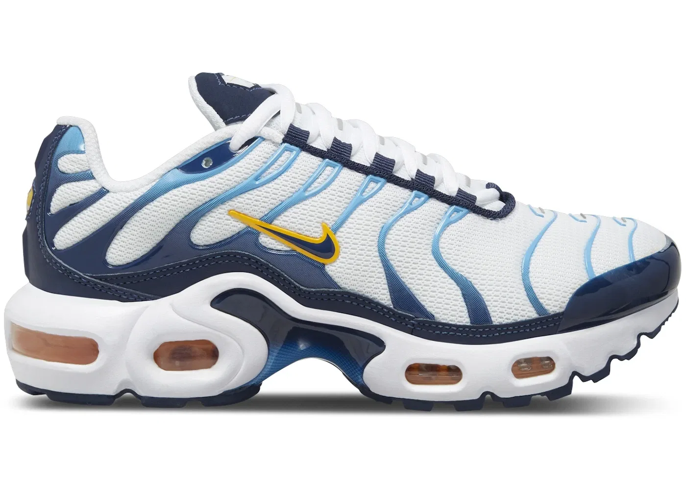 Детские кроссовки с амортизацией Nike Air Max Plus Nike, White/University Gold/University Blue/Midnight Navy