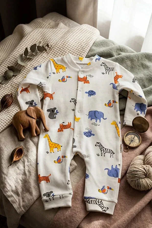 Детский комбинезон для новорожденных с принтом Safari Zıbzıb Baby, Ecru