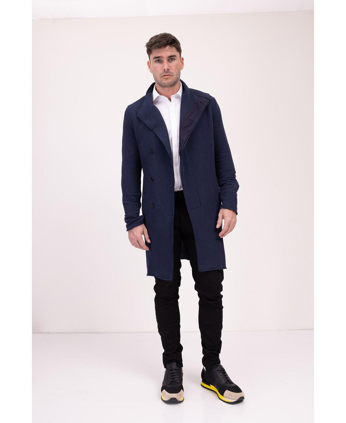 

Мужской современный асимметричный свитер-кардиган rebel с необработанными краями RON TOMSON, синий