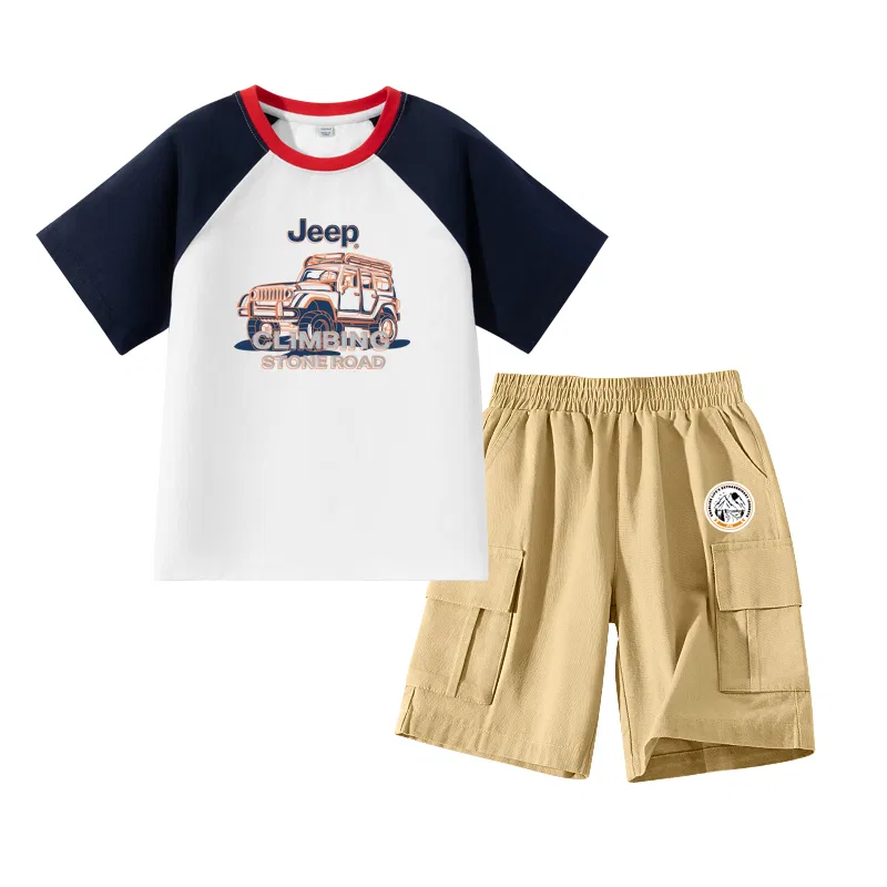 Детский спортивный комплект с принтом Jeep, Navy Blue/E off-Road Vehicle-Khaki/E Round Logo K
