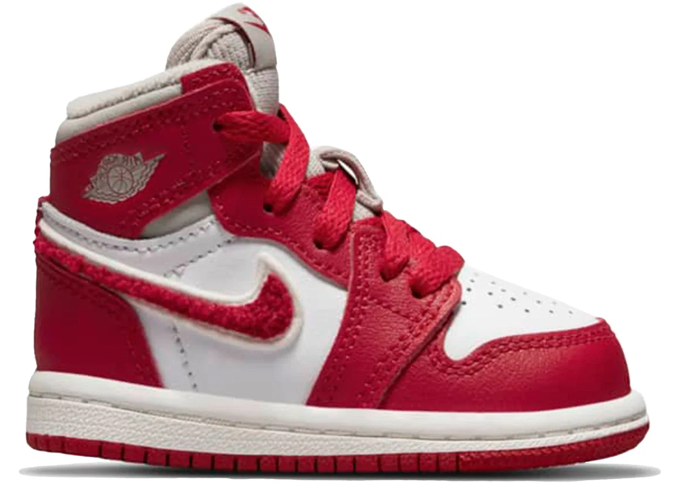 Детские кроссовки для мальчиков с замшевым элементом Jordan 1 Retro High OG Jordan, Light Iron Ore/Varsity Red-Sail