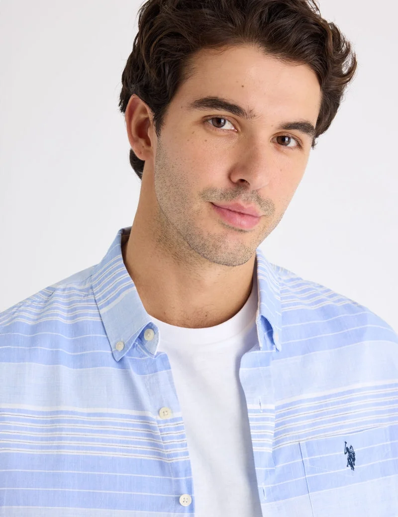 Мужская рубашка U.S. Polo Assn. Long Sleeve Horizontal Stripe Slub Poplin, лазурно-голубой/белый — фото 4