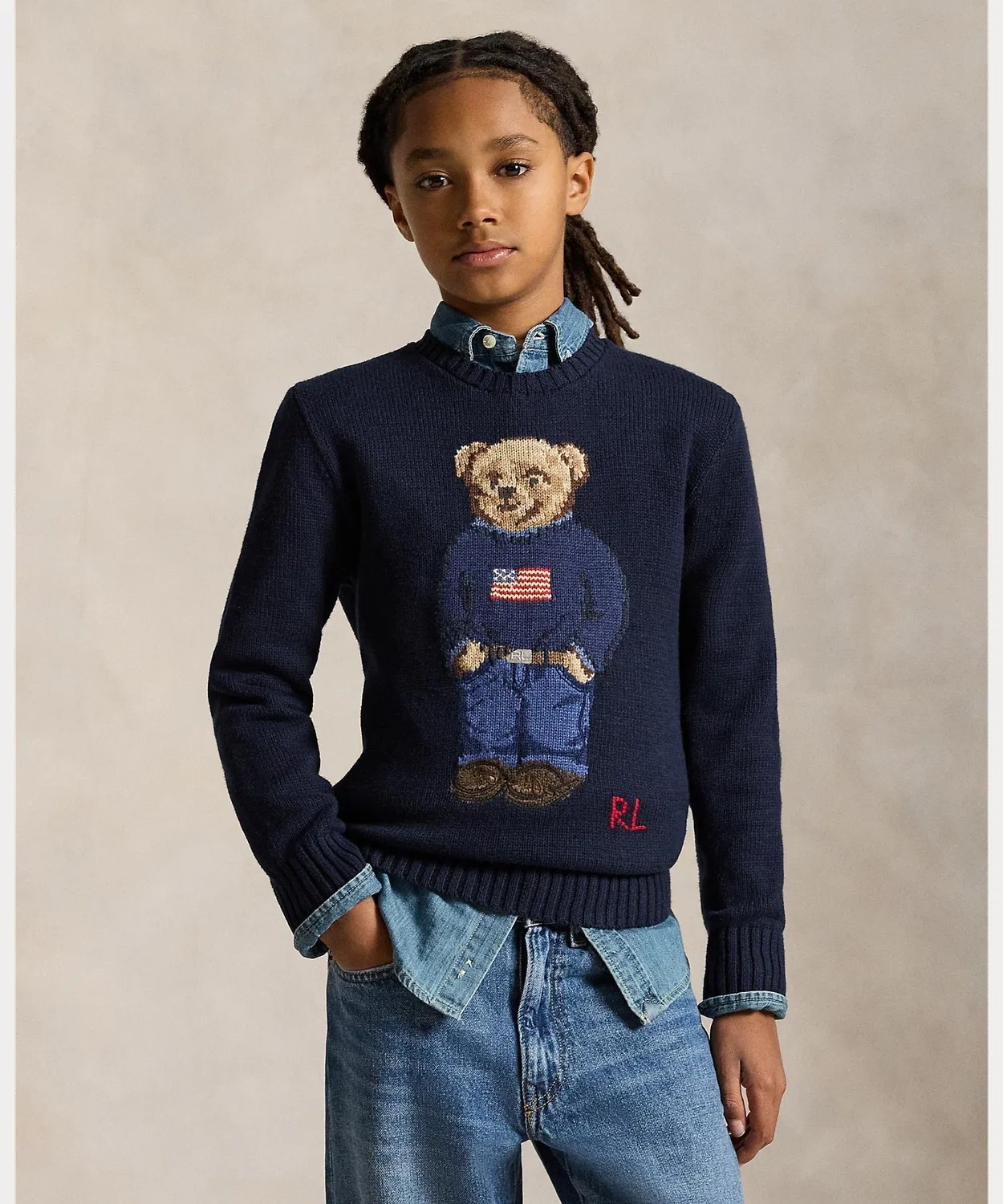 Детский свитер с длинным рукавомс вышивкой Polo Bear POLO RALPH LAUREN CHILDRENSWEAR, Navy