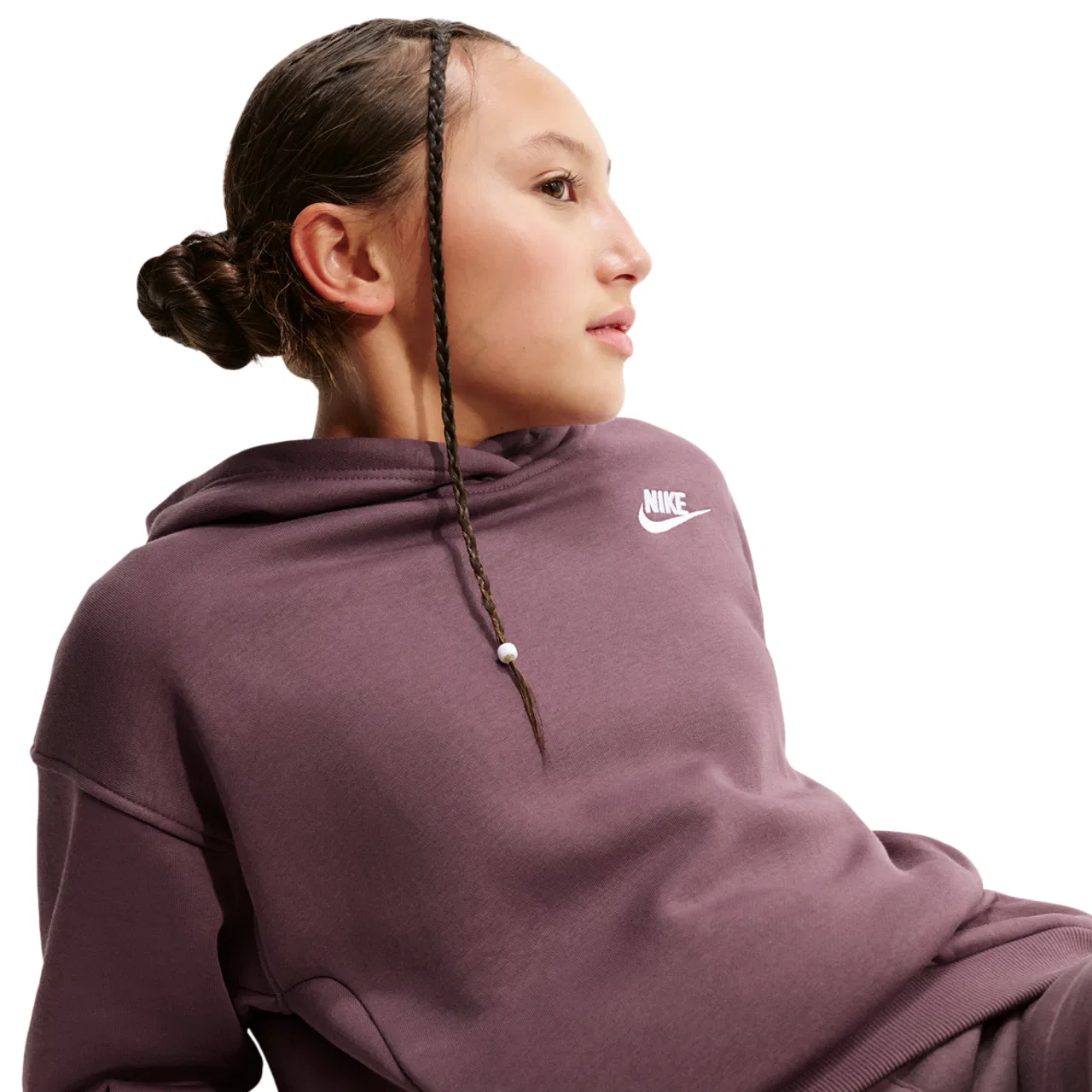 Худи для девочек Club Fleece Oversized PO Nike, цвет White/Tattoo/Tattoo — фото 3