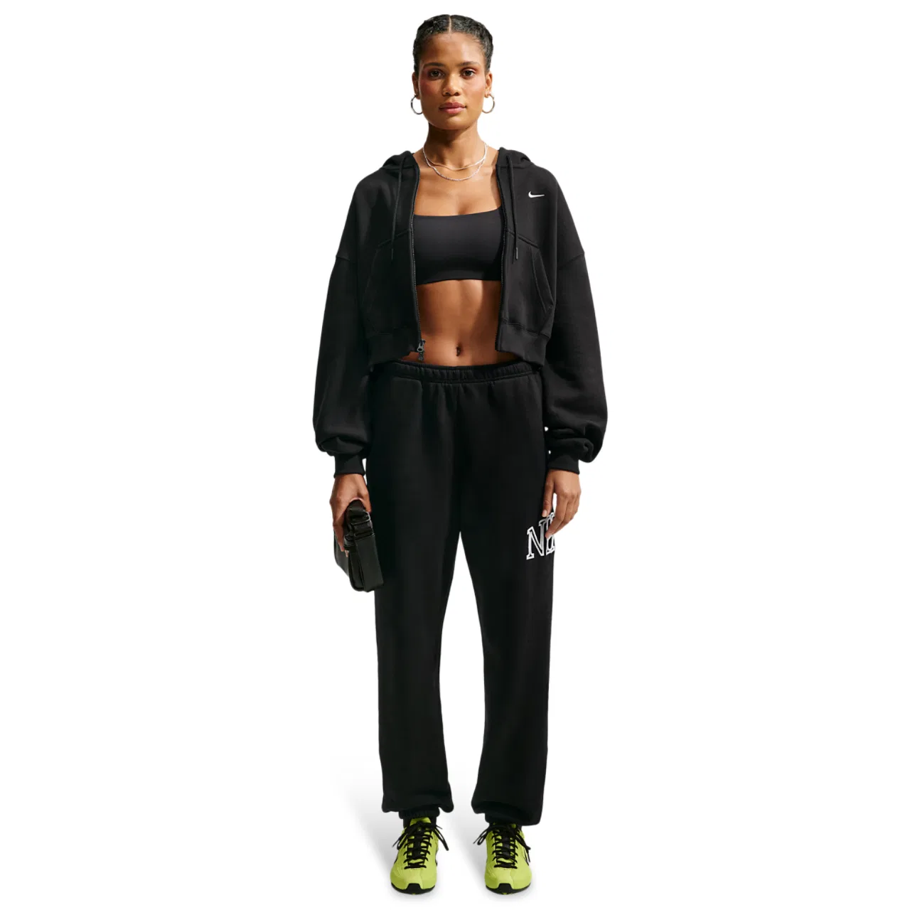 Женский укороченный худи с молнией Studio Fleece Nike, Total Black Sail — фото 4