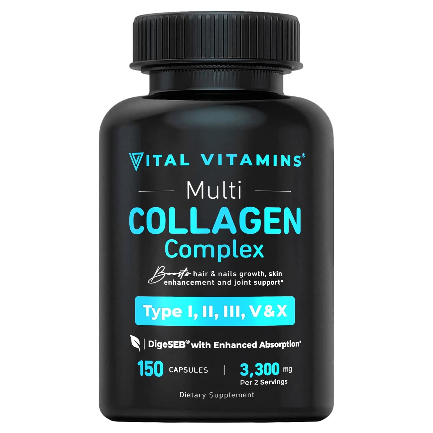

Коллаген Vital Vitamins Multi Complex Type I, II, III, V & X, 150 капсул