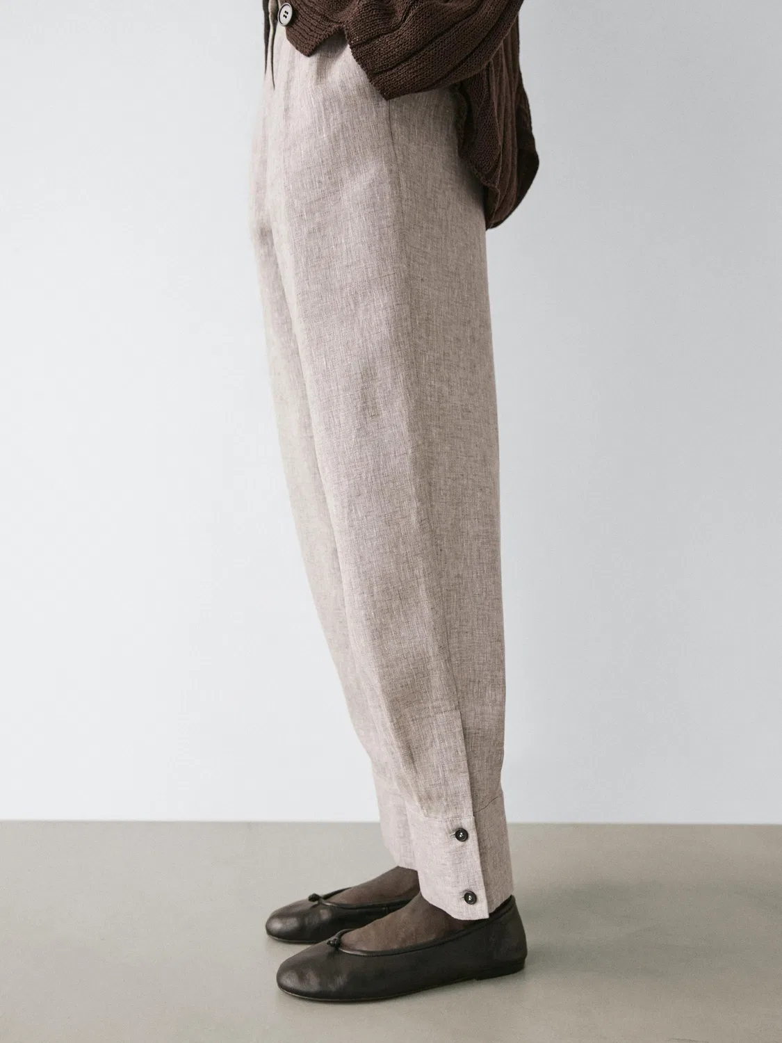 Брюки от костюма с пряжкой Massimo Dutti, бежевый — фото 4