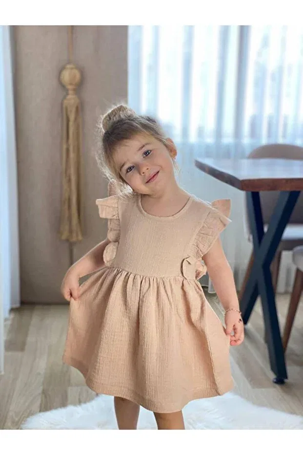 Детское платье для девочек хлопковое Muslin fabric girl's dress Generic Brands, Beige