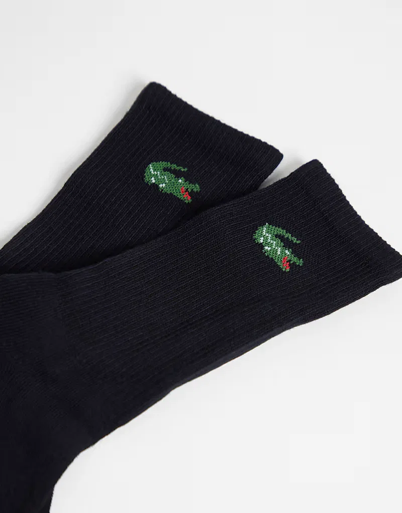 Носки длинные хлопковые унисекс с логотипом крокодила 3 шт Lacoste, черный — фото 3