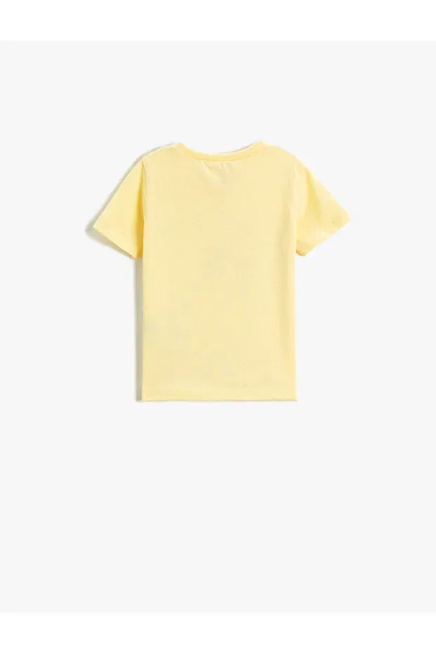 Детская футболка с принтом Unicorn printed short sleeve t-shirt crew neck glitter Koton, Yellow — фото 2