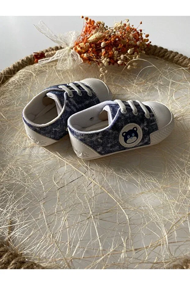 Детские ботинки для мальчиков с принтом Teddy bear patterned Pamily Baby, Navy Blue And White — фото 4