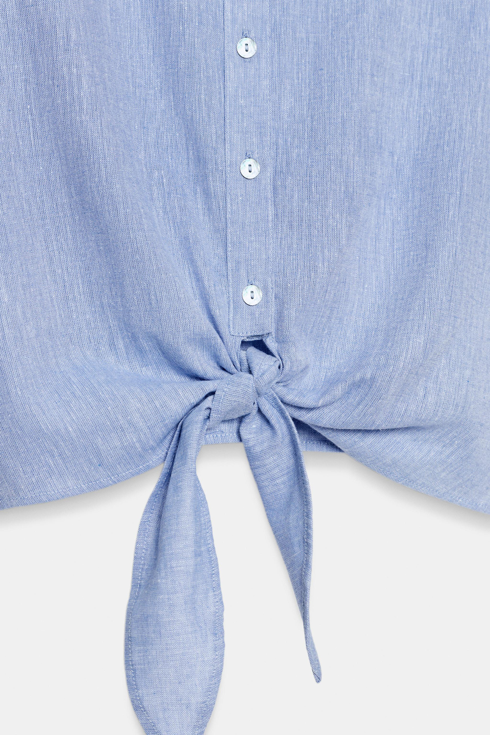 Рубашка Zara Linen Blend With Knot, светло-синий — фото 3