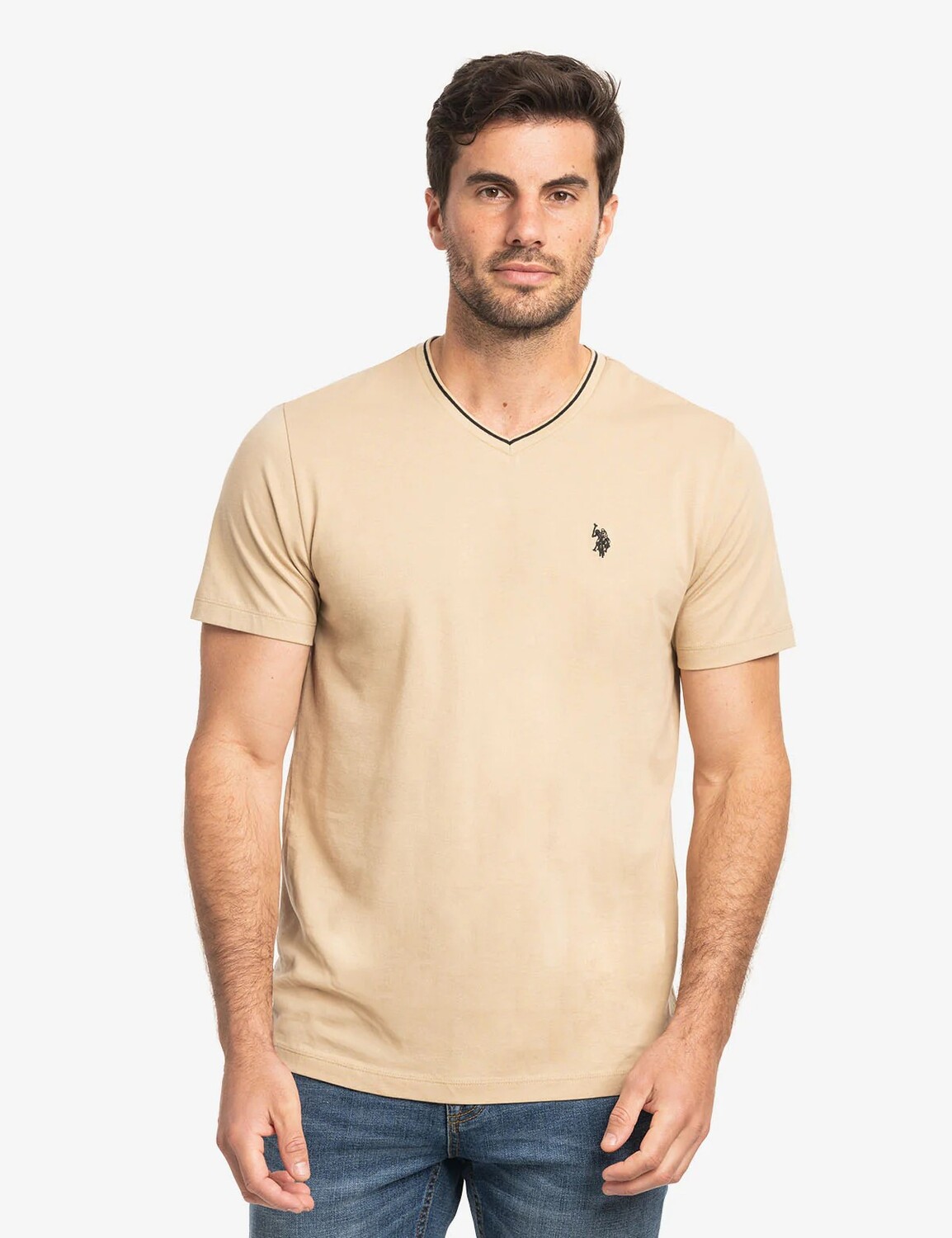 

Футболка U.S. Polo Assn. Tipped V-neck Jersey, бежевый