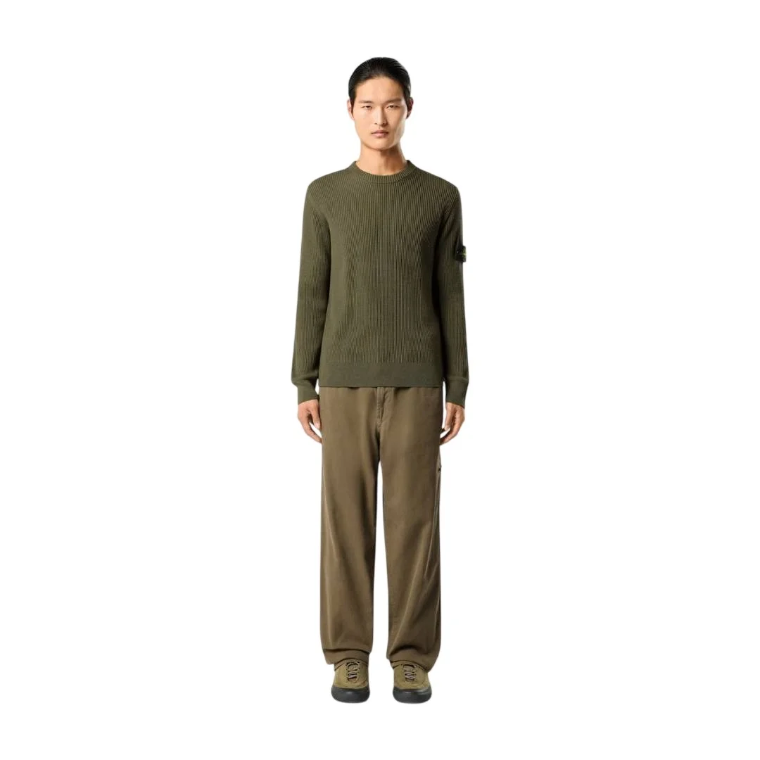 Мужской вязаный свитер Stone Island Regular-fit Crewneck With Fine-ribbed Trims, военный зеленый