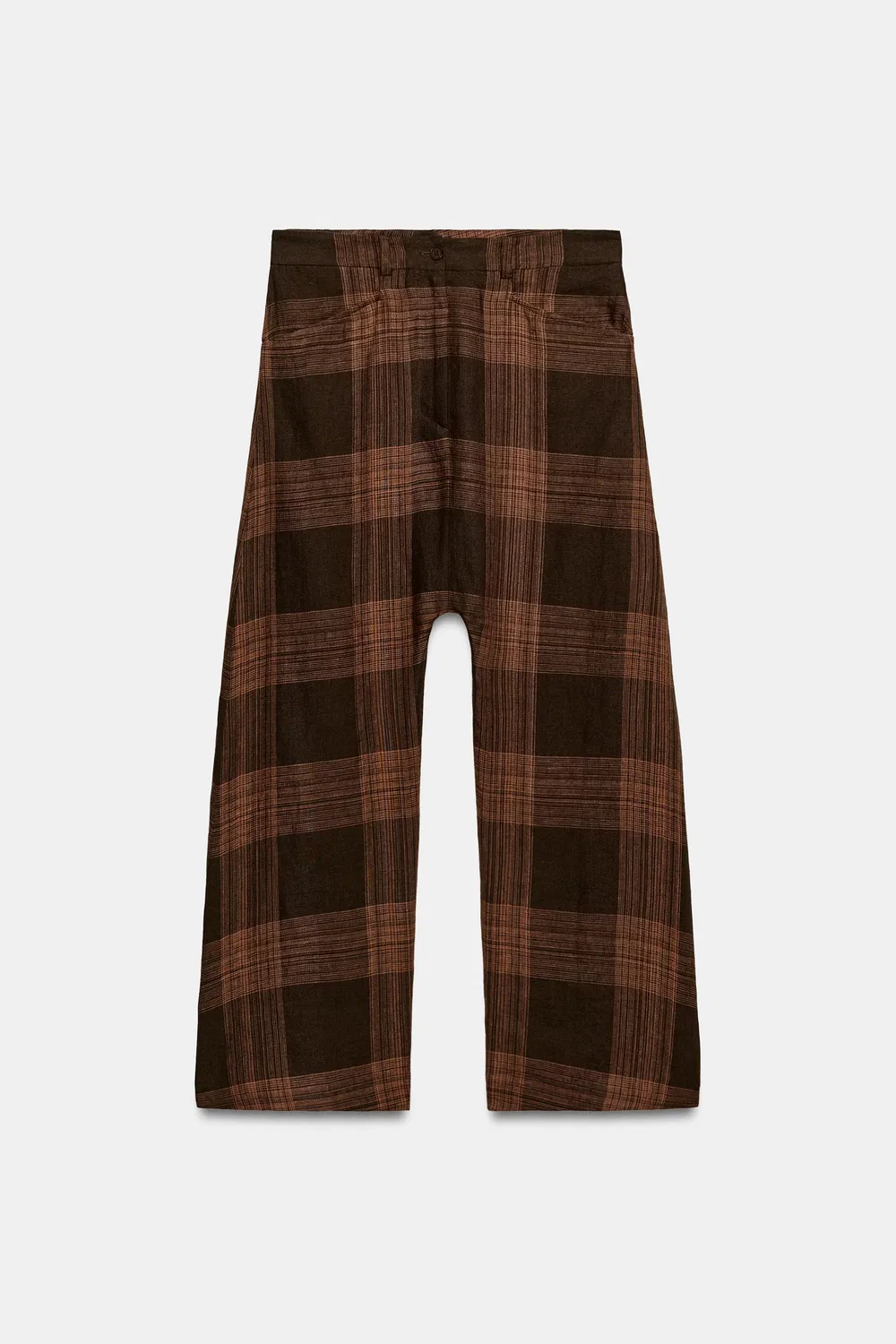 Брюки из клетчатого льна из коллекции ZW ZARA, Brown — фото 4