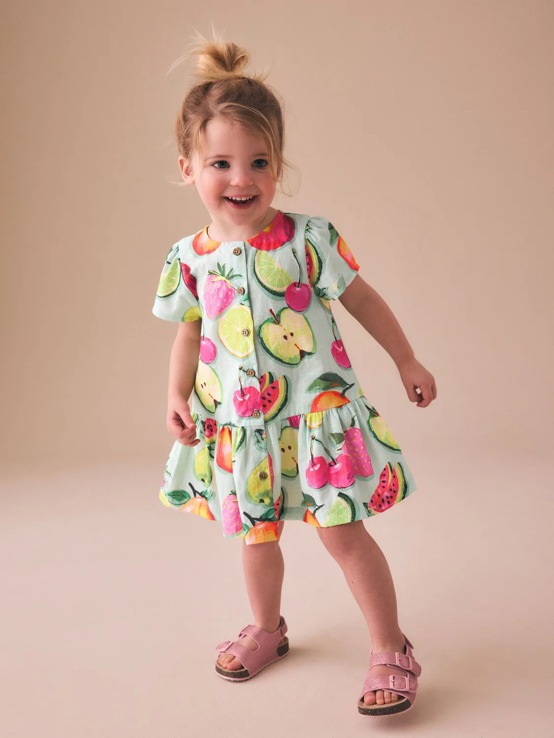 Платье с фруктовым принтом, Fruit Print Short Sleeve Cotton Dress Next, Fruit Print