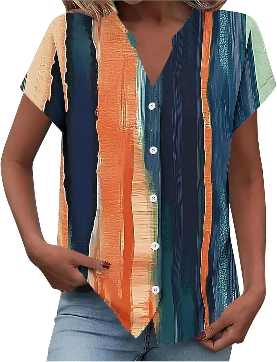 Женская блузка с принтом Plus Size, с коротким рукавом, #C025-orange