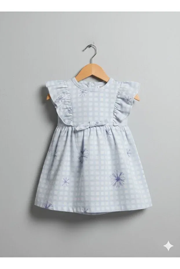 Детское платье для девочек с принтом Floral Patterned Ruffle Bip Baby, Blue