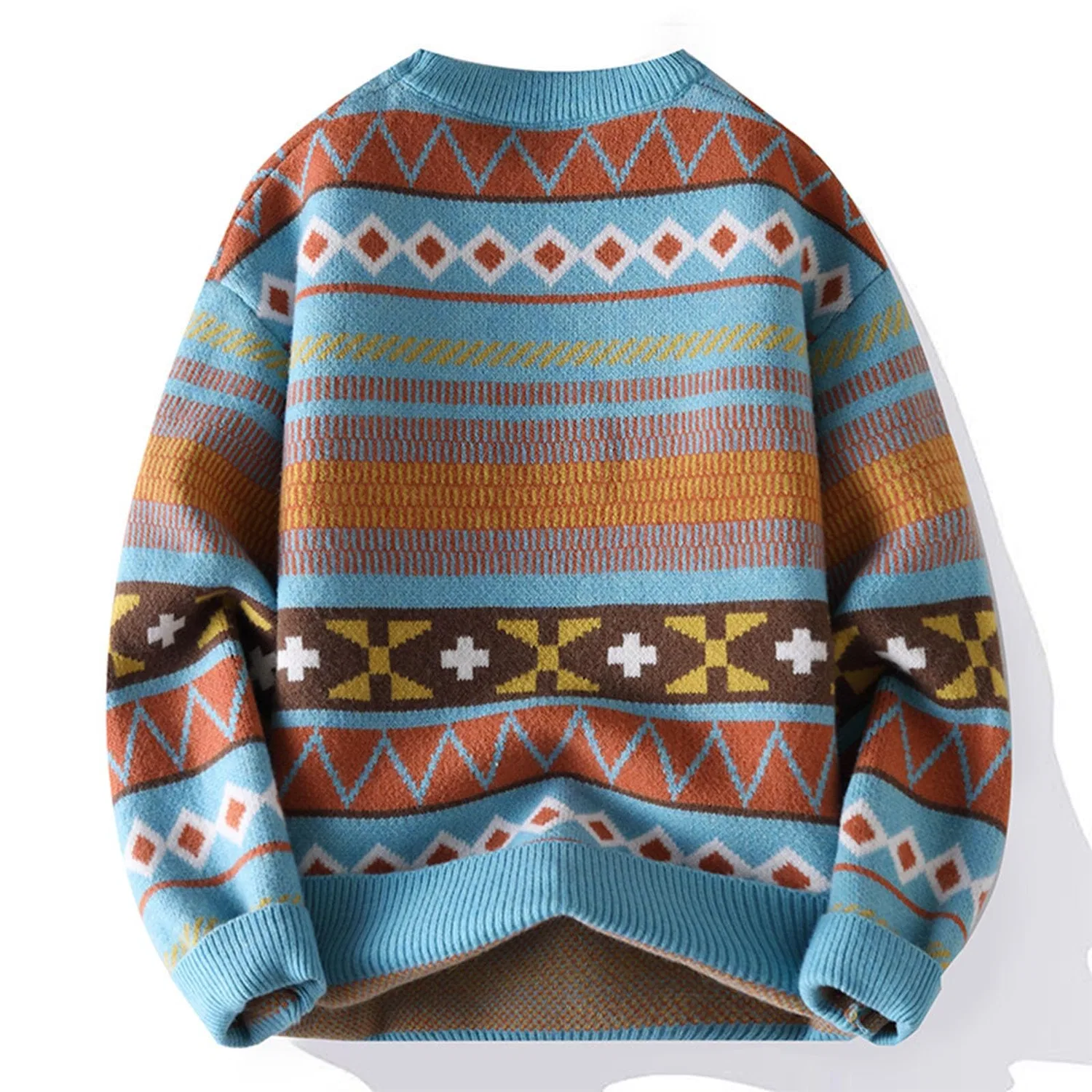Мужской свитер с жаккардовым узором Retro Jacquard Knit Winter Sweater, 1-blu — фото 3