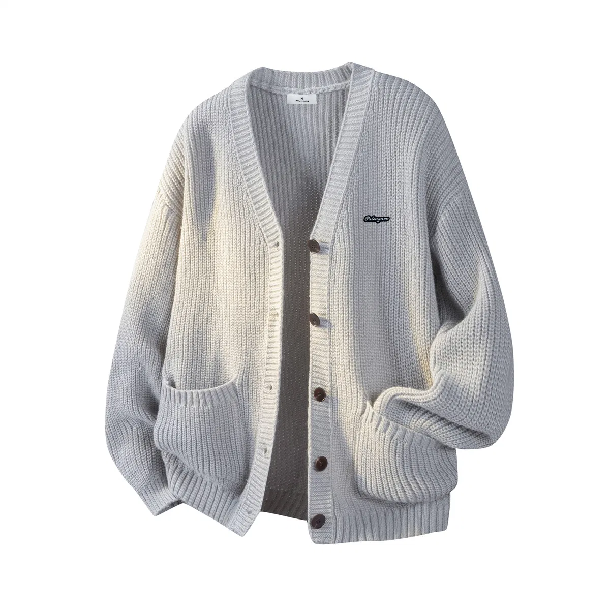 Детский кардиган с V-образным вырезом мужского пола Sweaters Unisex V Neck Moderate Cardigan, PAL ONGACO, Gray
