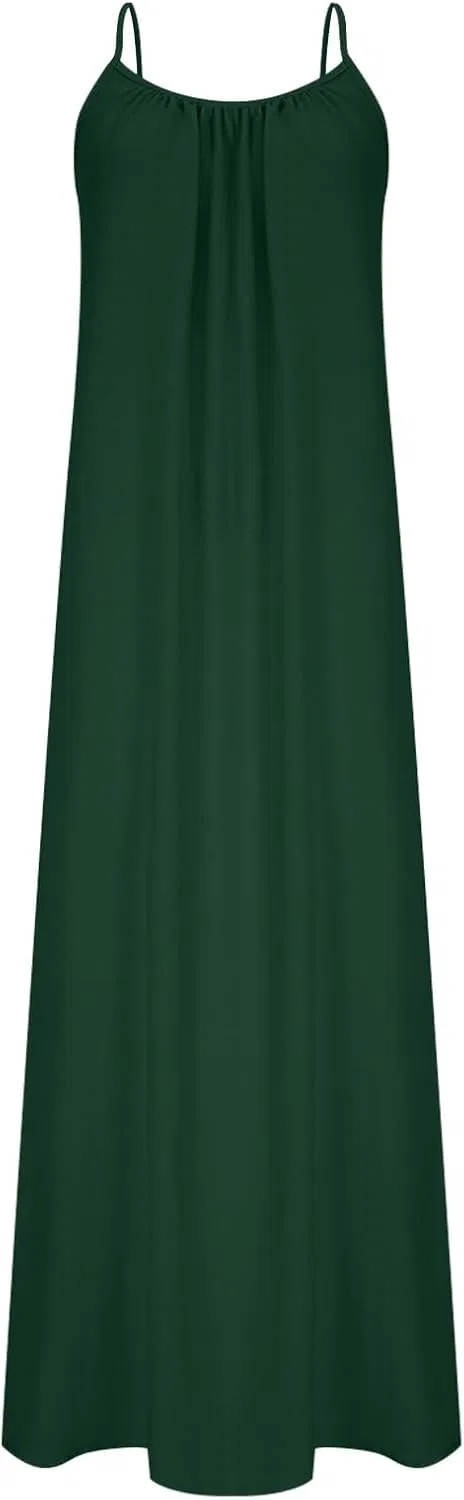 Женское летнее платье макси на бретелях с открытой спиной, Army Green — фото 4