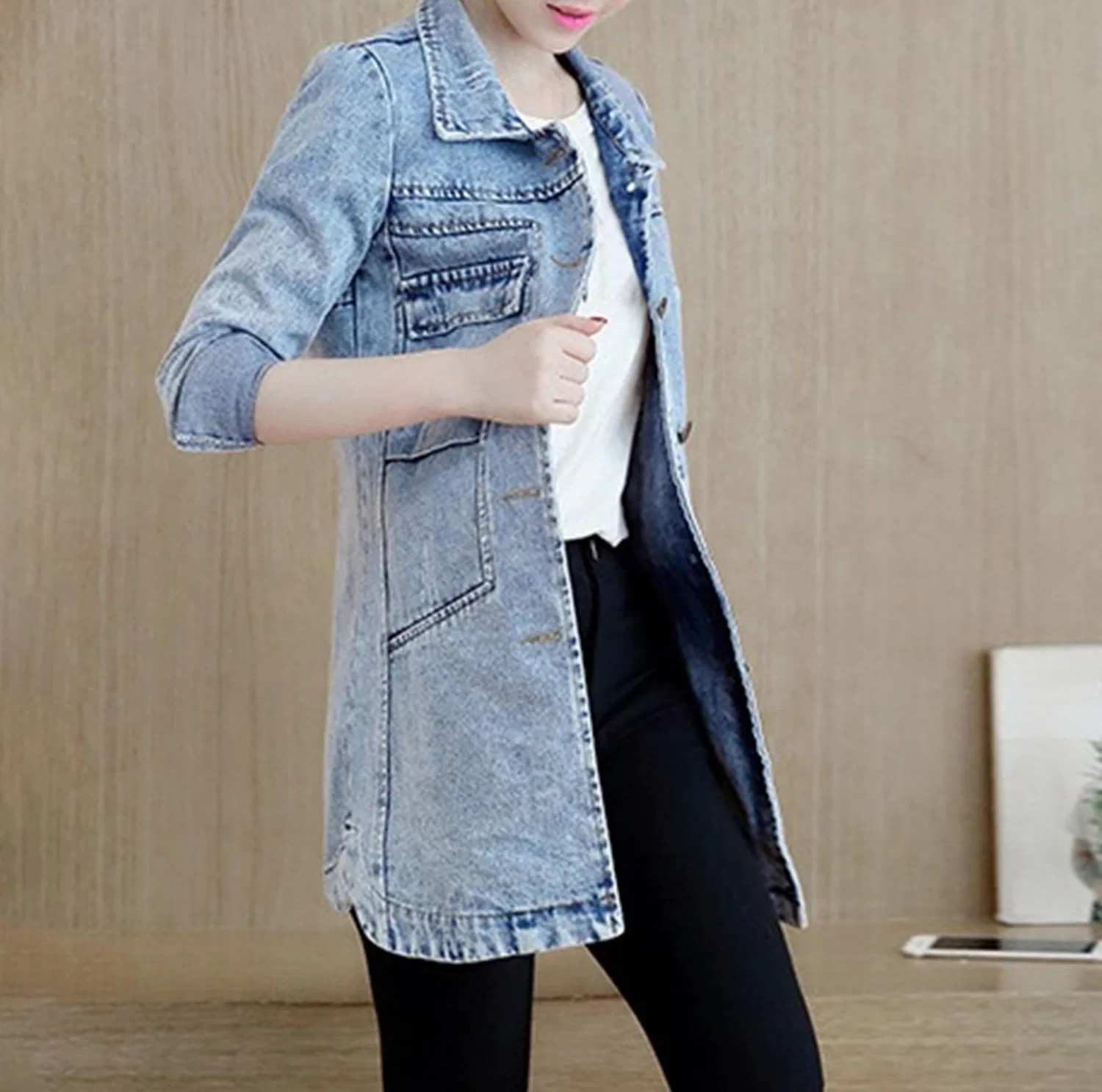 Женская джинсовая куртка с потертостями Retro Jeans Outfits, Azzurro chiaro — фото 3
