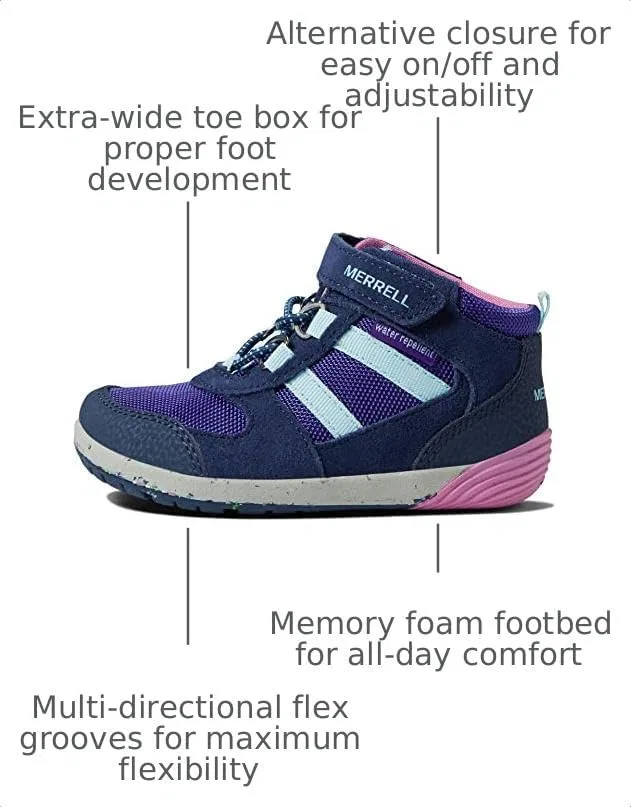 Детские ботинки для мальчиков Merrell Bare Steps Ridge Hiker Kids, Navy/Pink — фото 3