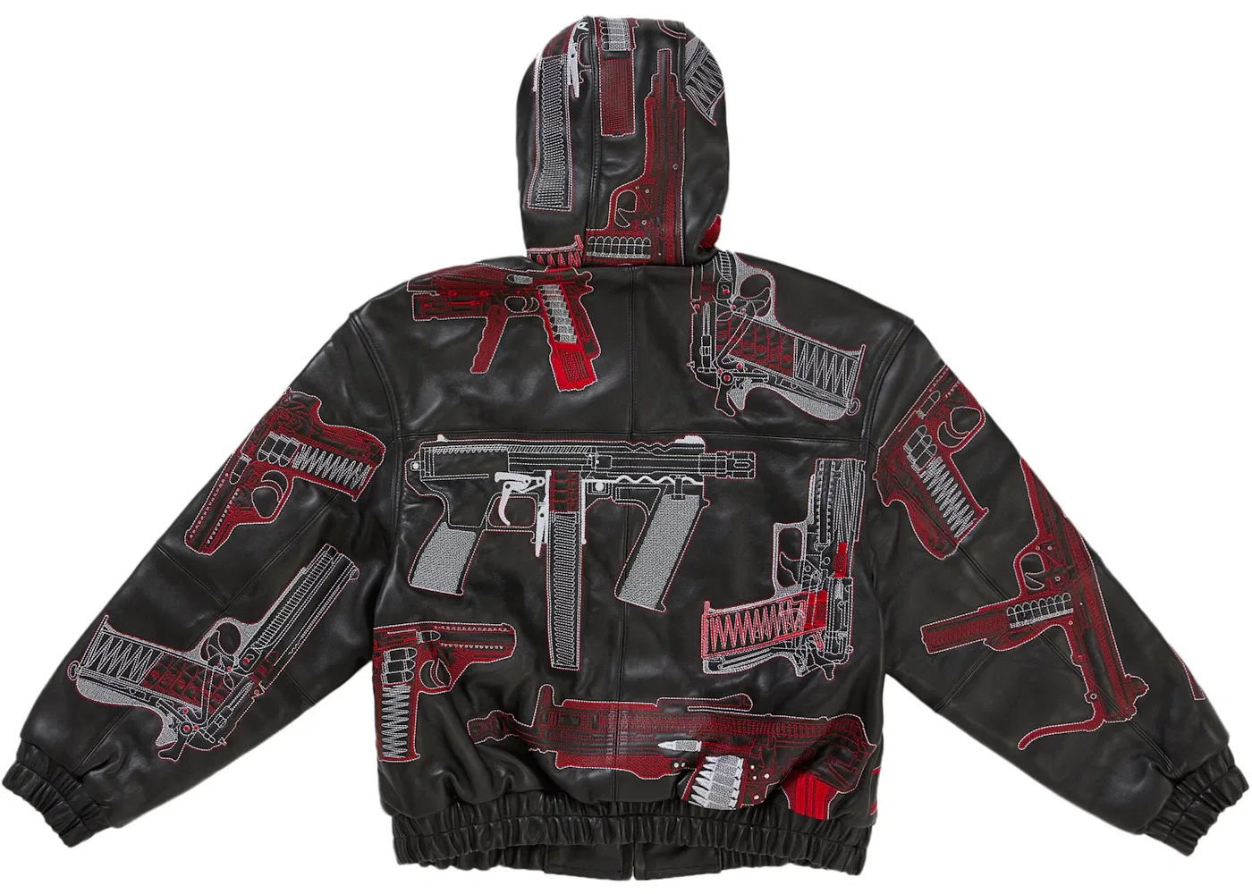 Мужская куртка с вышивкой Supreme Guns Leather Jacket Supreme, Black — фото 3