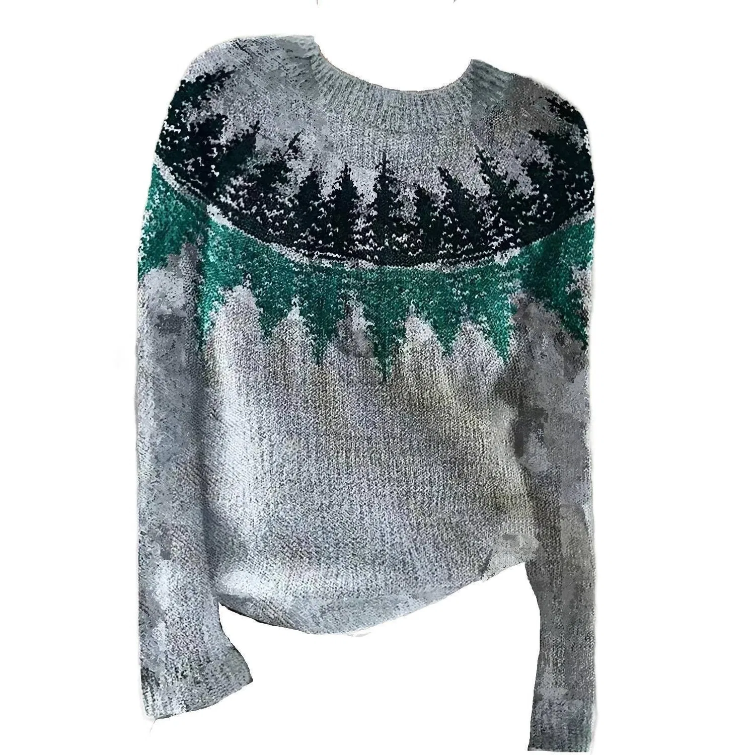 Женский свитер с принтом Fair Isle HUIFUAO, A05 Grey — фото 3