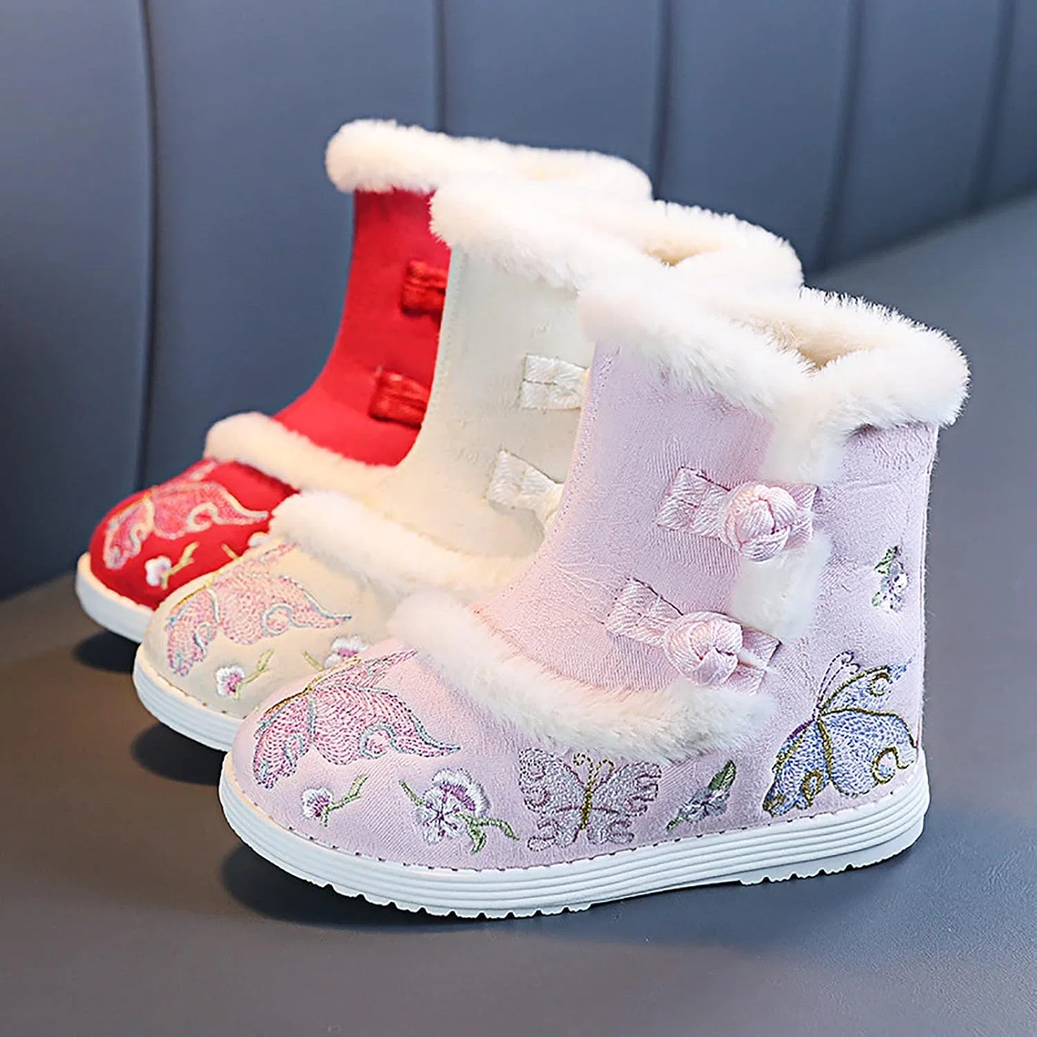 Детские сапоги для девочек с вышивкой Hanfu Shoes Chinese Year Boots, Beige — фото 3